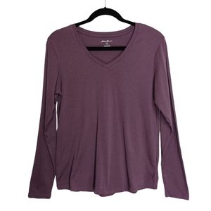 EDDIE BAUER Purple V Neck Long Sleeve Stretchy Top Large